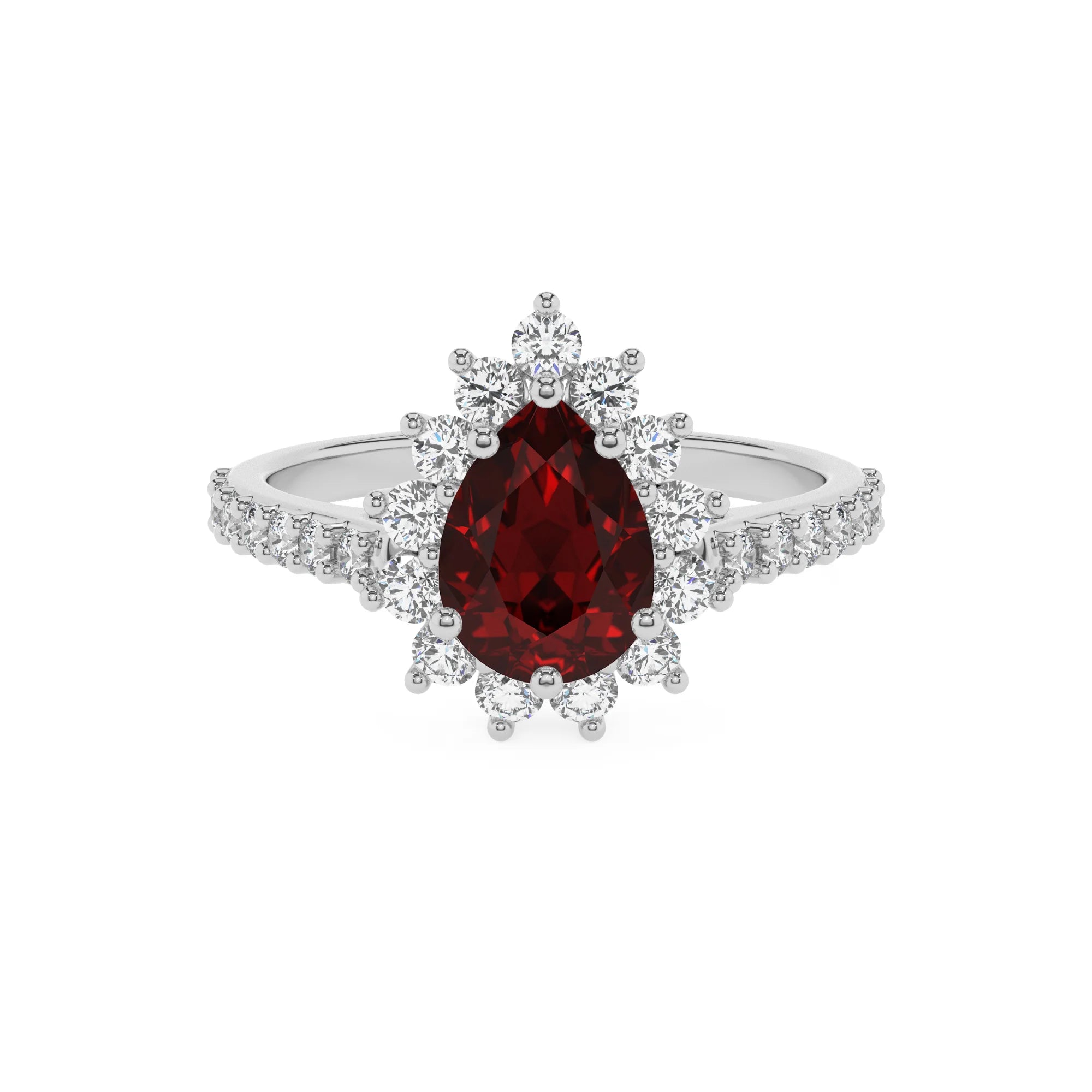 natural garnet pear solitaire rings in platinum