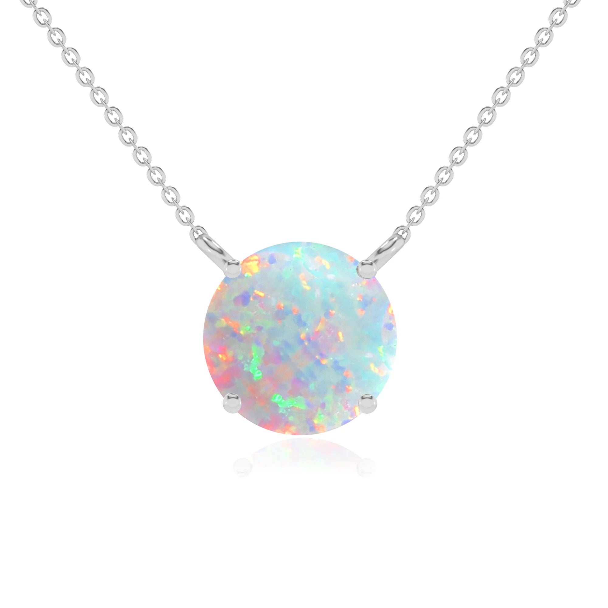 lab grown opal round solitaire necklaces in platinum