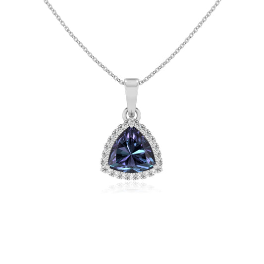 lab grown alexandrite trillion solitaire necklaces in sterling silver