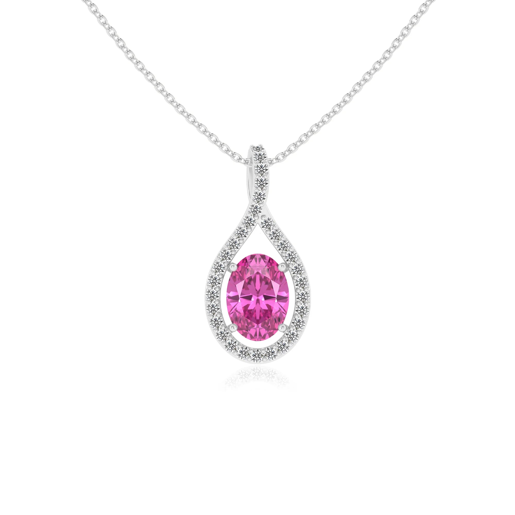 lab grown pink-sapphire oval solitaire necklaces in sterling silver