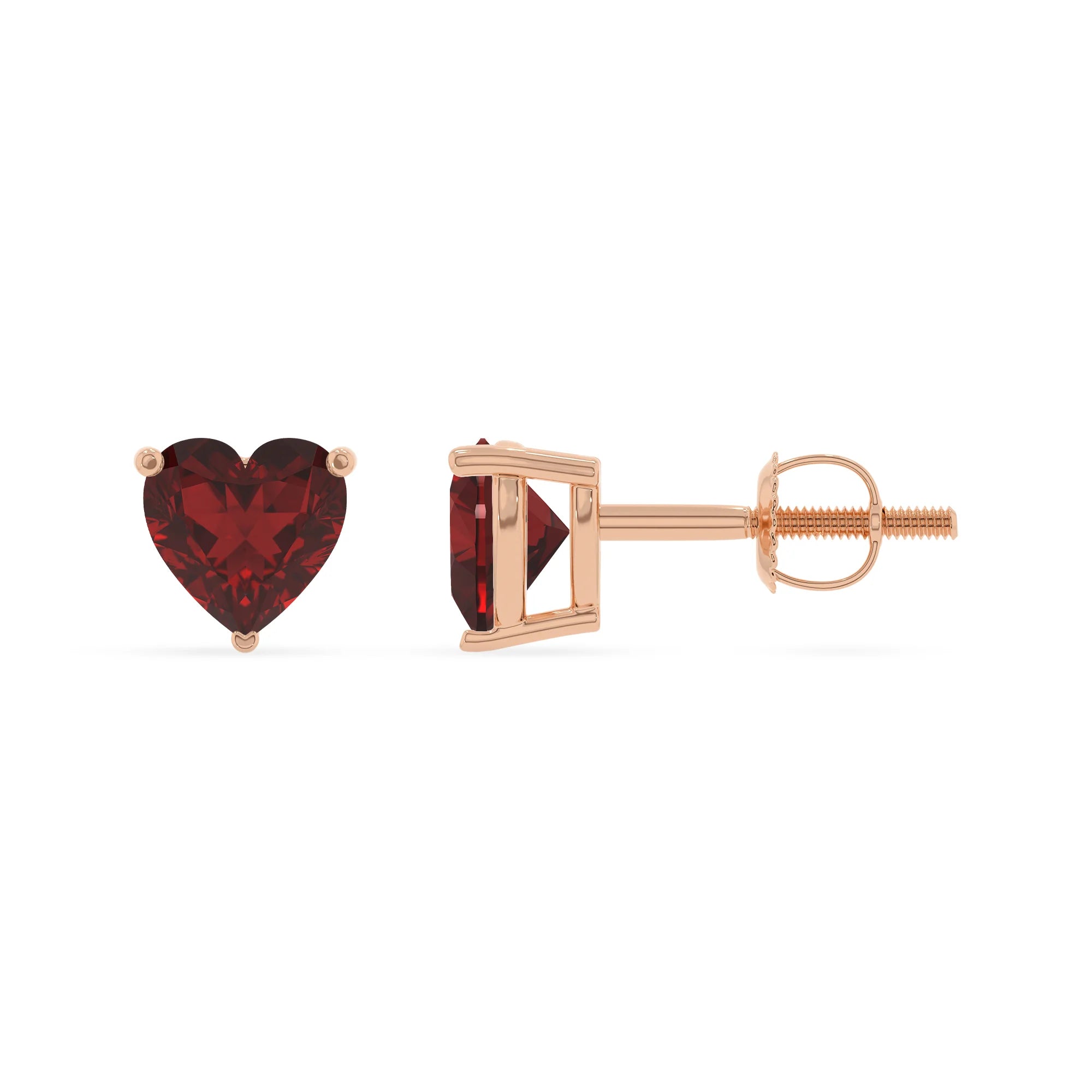 natural garnet heart stud earrings in rose gold