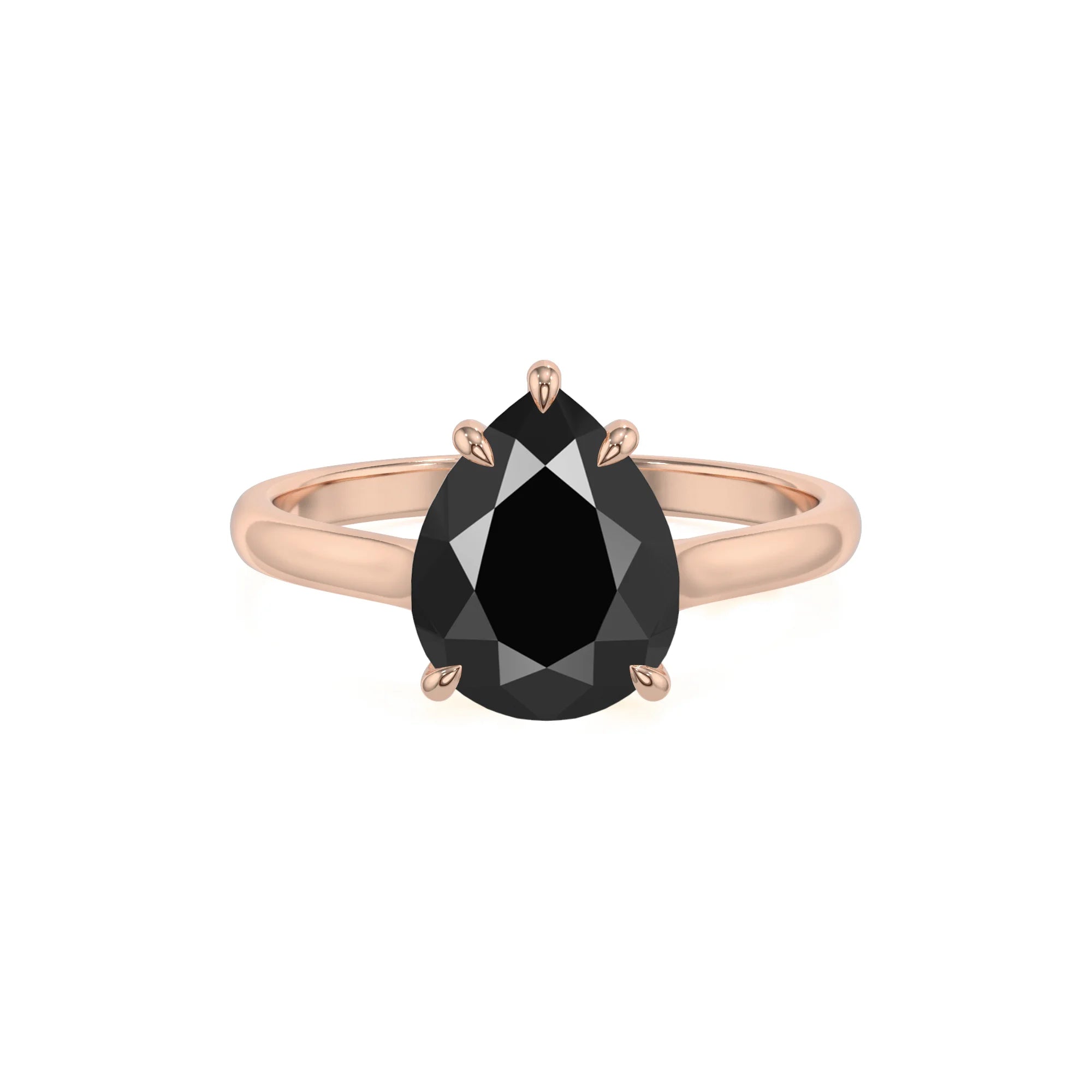 natural black-onyx pear solitaire rings in rose gold