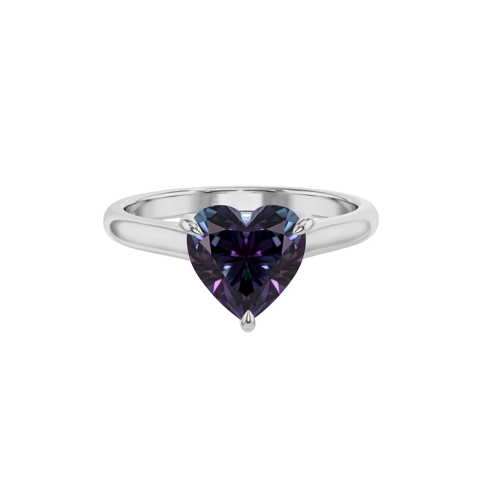 lab grown alexandrite heart solitaire rings in white gold