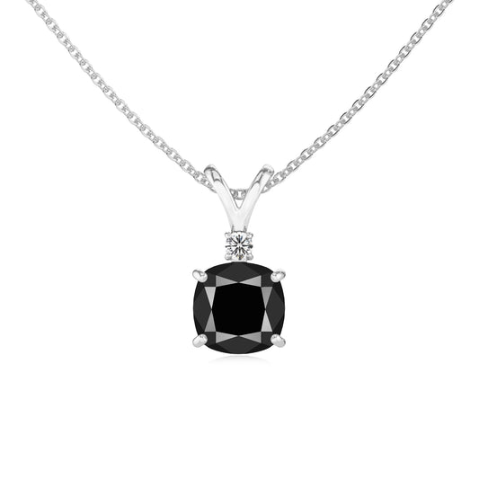 natural black-onyx cushion solitaire v-bale necklaces in platinum