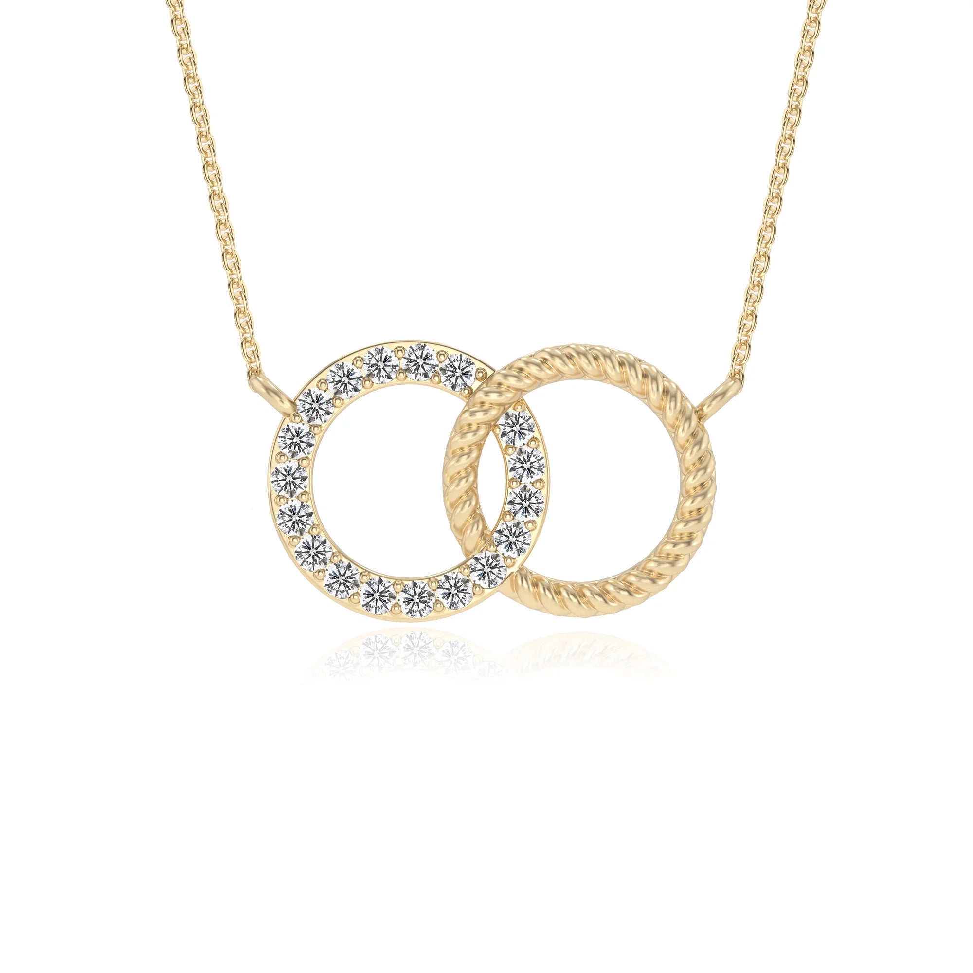 lab grown moissanite round v-bale necklaces in yellow gold