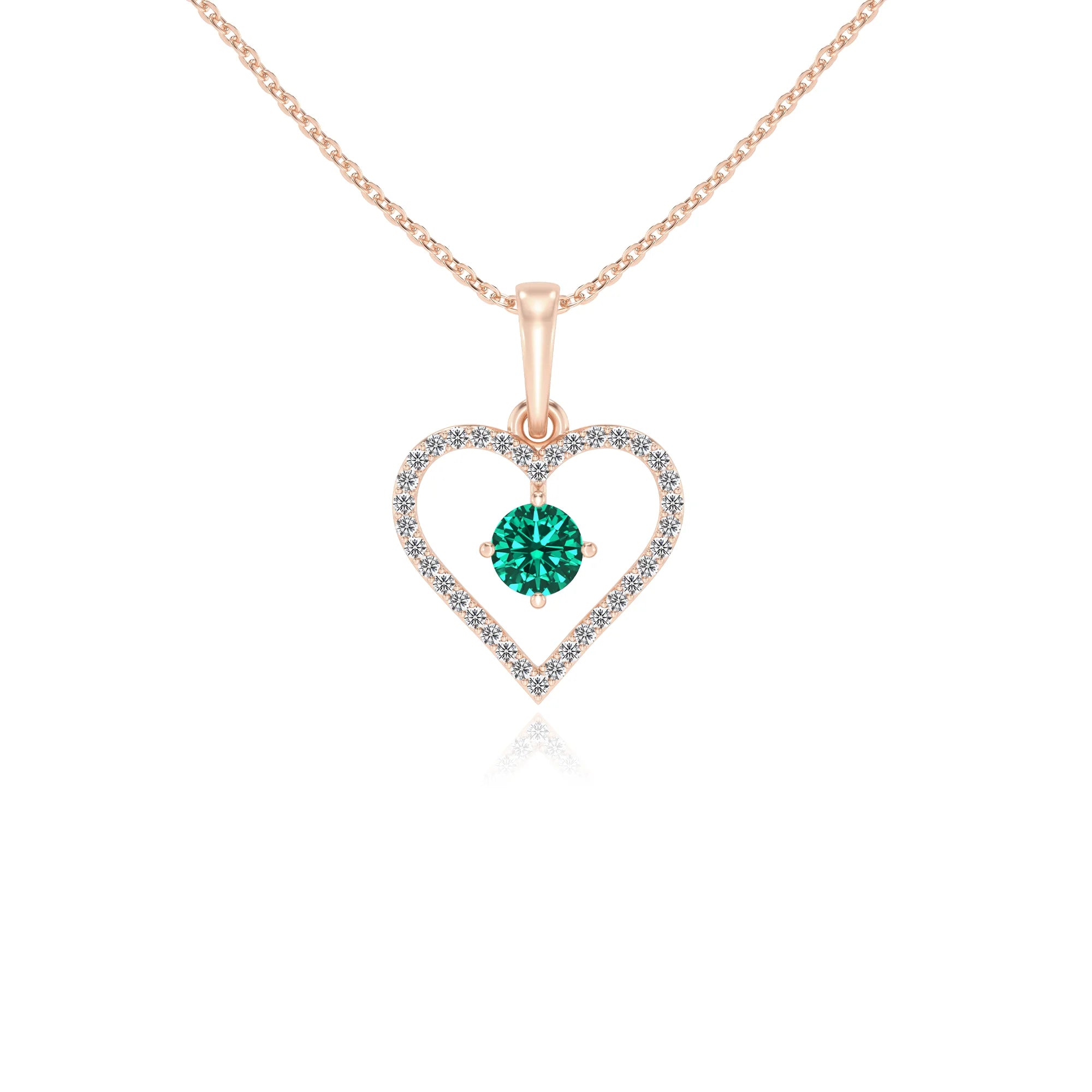 lab grown emerald round infinity necklaces in rose gold