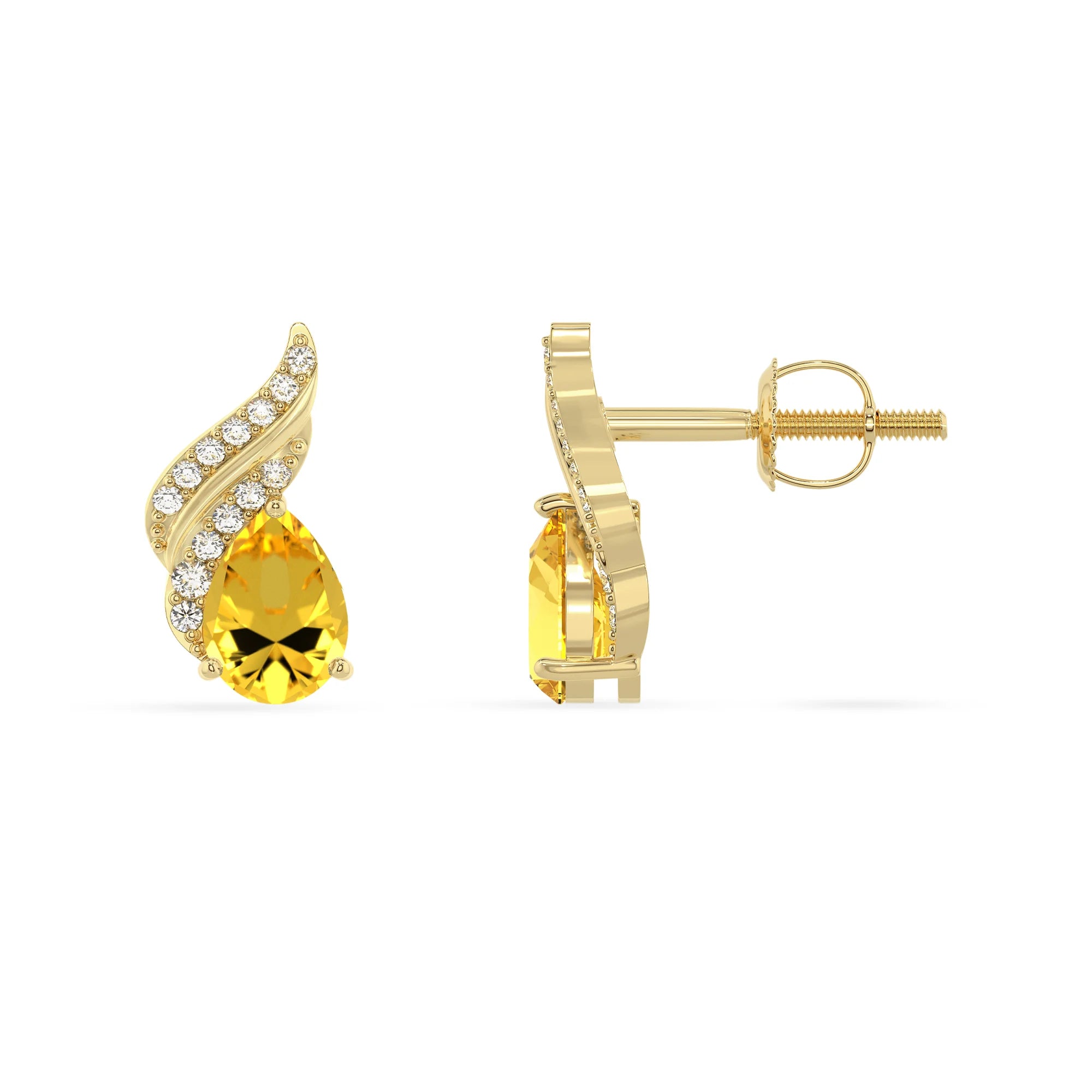lab grown yellow sapphire pear stud earrings in yellow gold