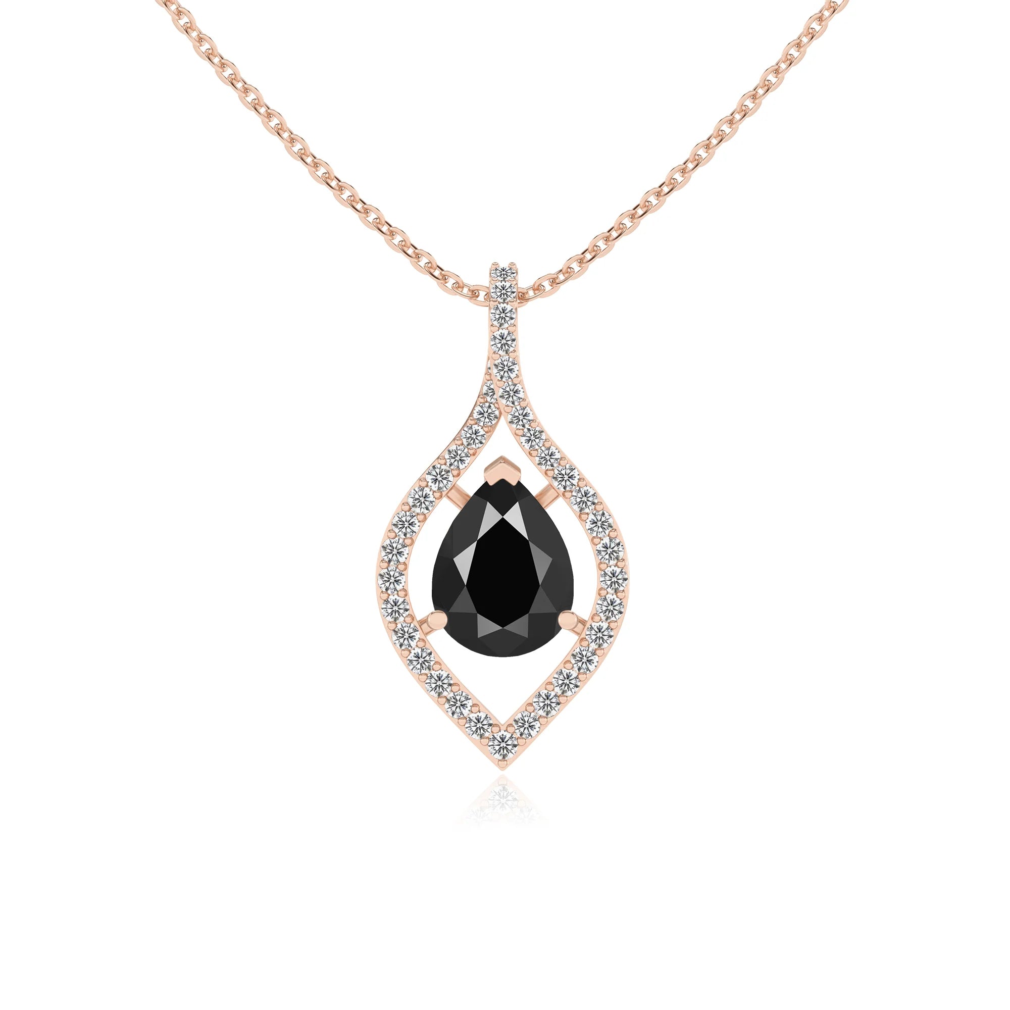 natural black-onyx pear infinity necklaces in rose gold