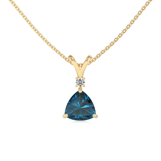 natural london-blue-topaz trillion solitaire v-bale necklaces in yellow gold