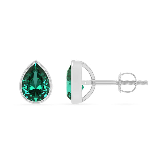 lab grown emerald pear stud earrings in white gold