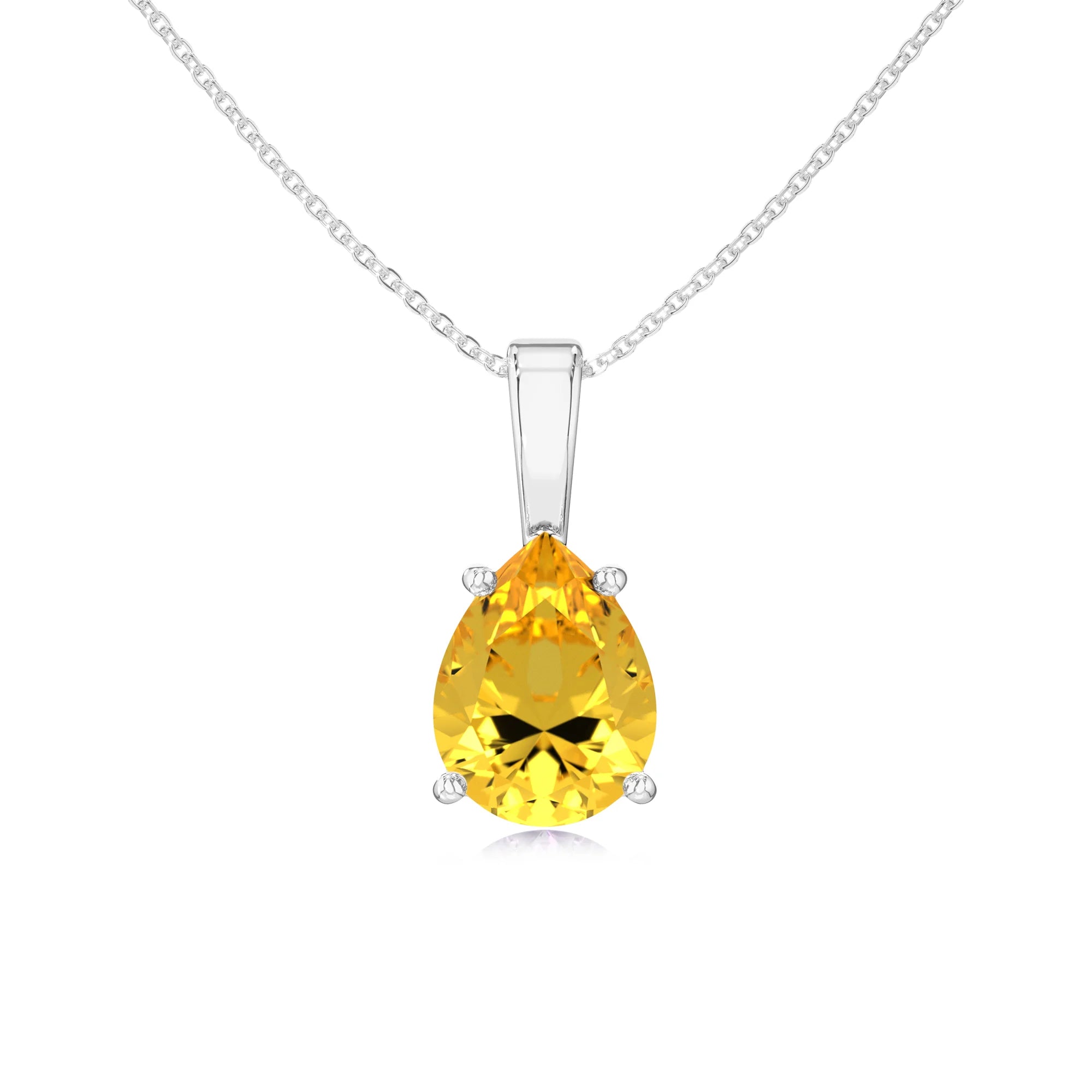 lab grown yellow-sapphire pear solitaire necklaces in sterling silver