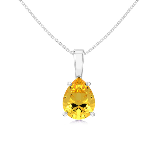 lab grown yellow-sapphire pear solitaire necklaces in sterling silver