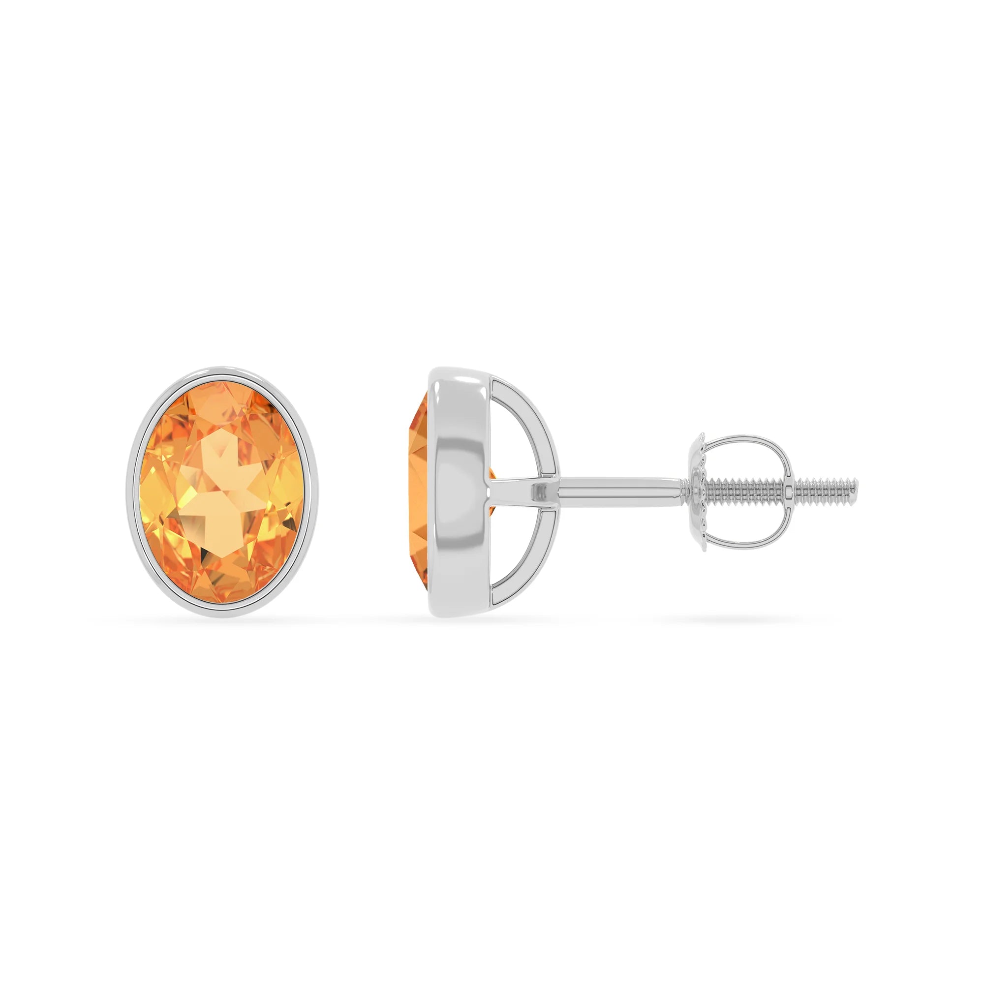 lab grown citrine oval stud earrings in platinum
