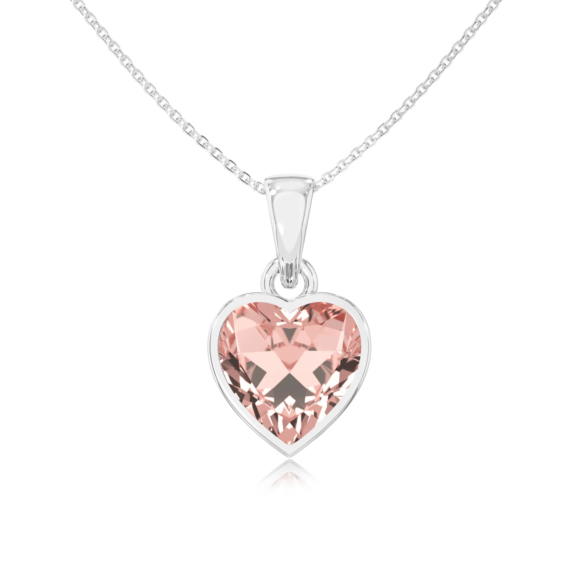 lab grown morganite heart solitaire necklaces in sterling silver