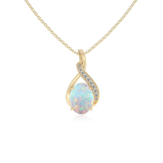 lab grown opal oval solitaire necklaces in yellow gold