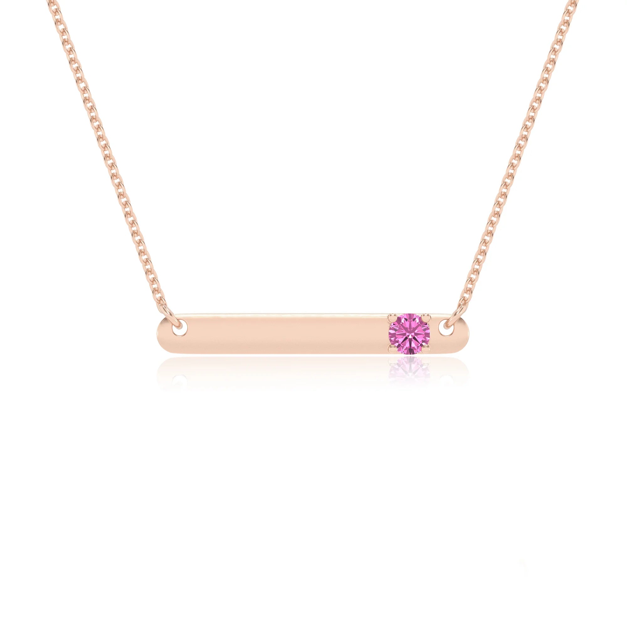lab grown pink-sapphire round bar v-bale necklaces in rose gold