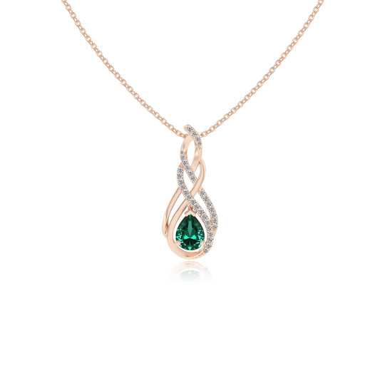 lab grown emerald pear solitaire necklaces in rose gold