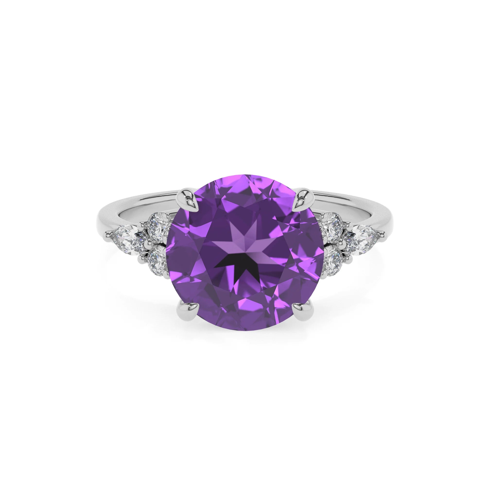 lab grown amethyst round solitaire rings in white gold
