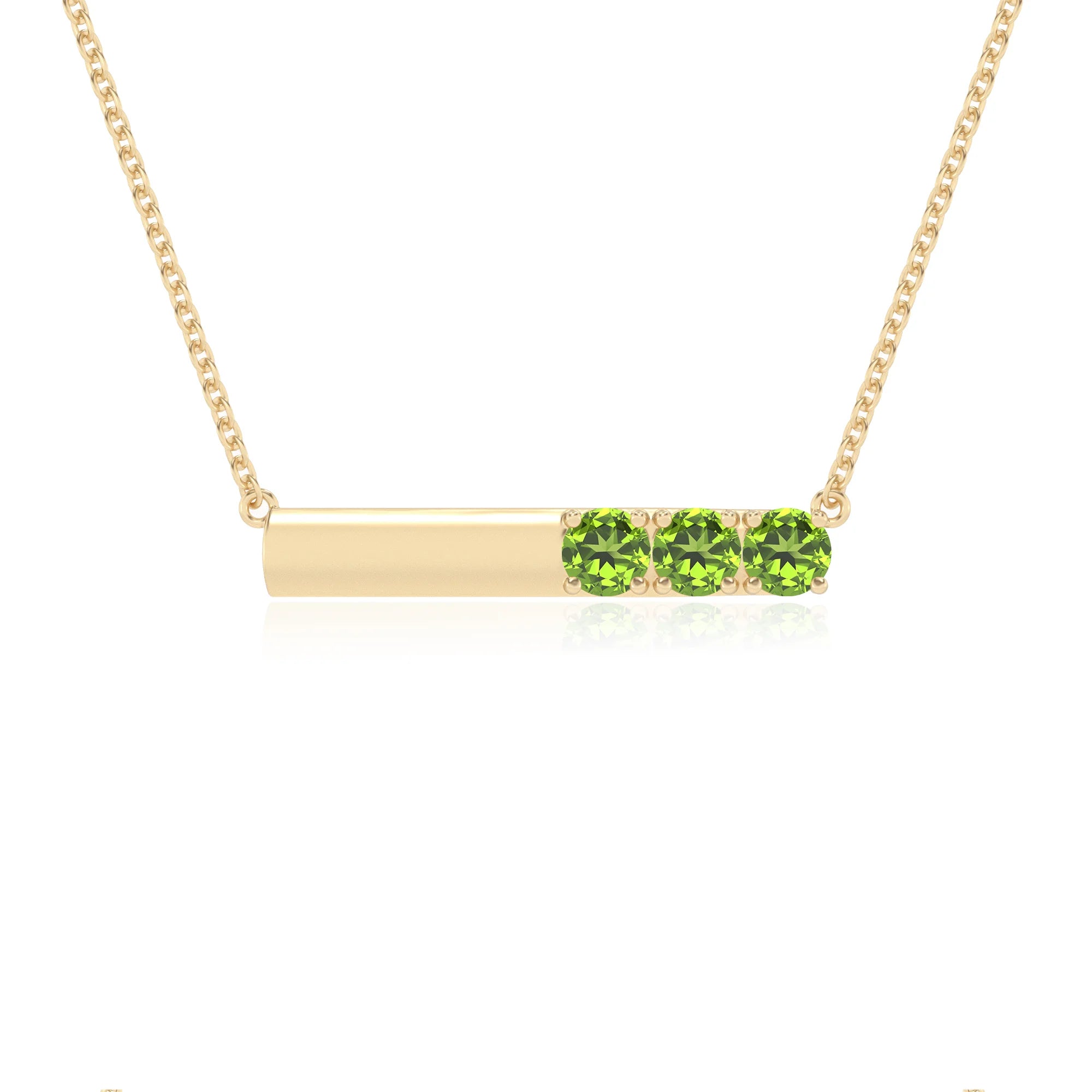 natural peridot round bar v-bale necklaces in yellow gold