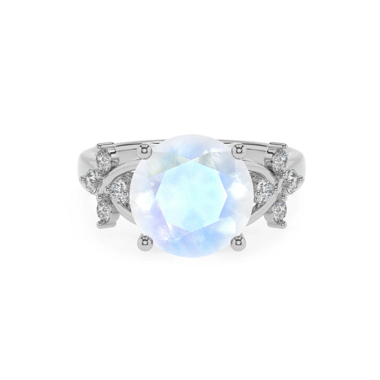 natural rainbow-moonstone round solitaire rings in white gold