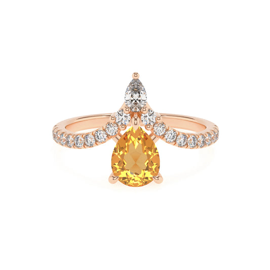 lab grown citrine pear solitaire rings in rose gold