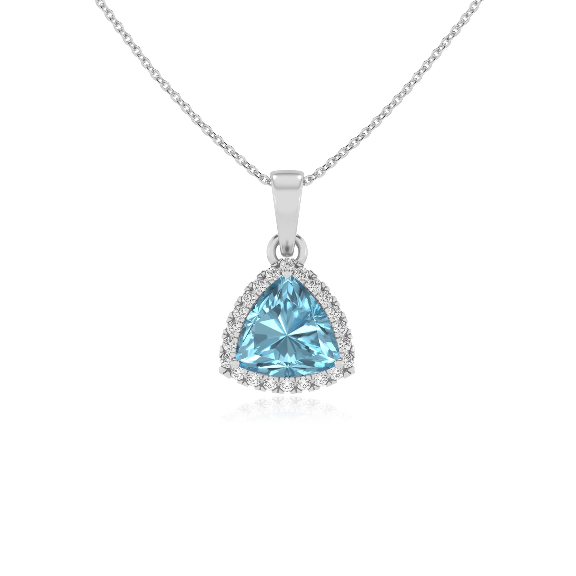 lab grown aquamarine trillion solitaire necklaces in white gold