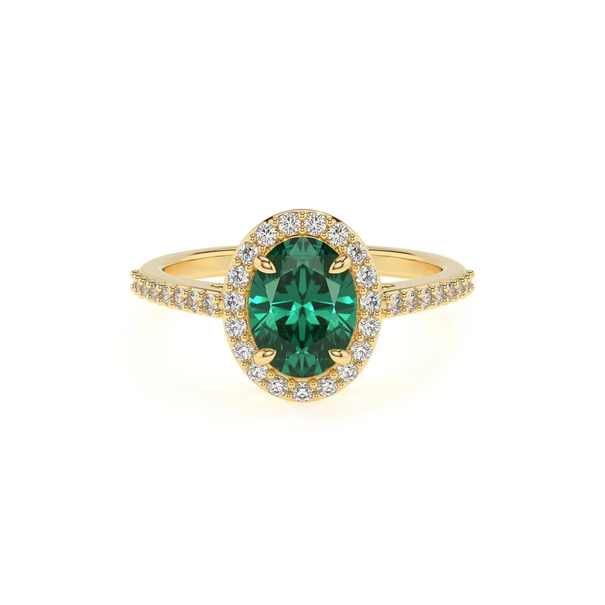 lab grown emerald oval solitaire rings in yellow gold