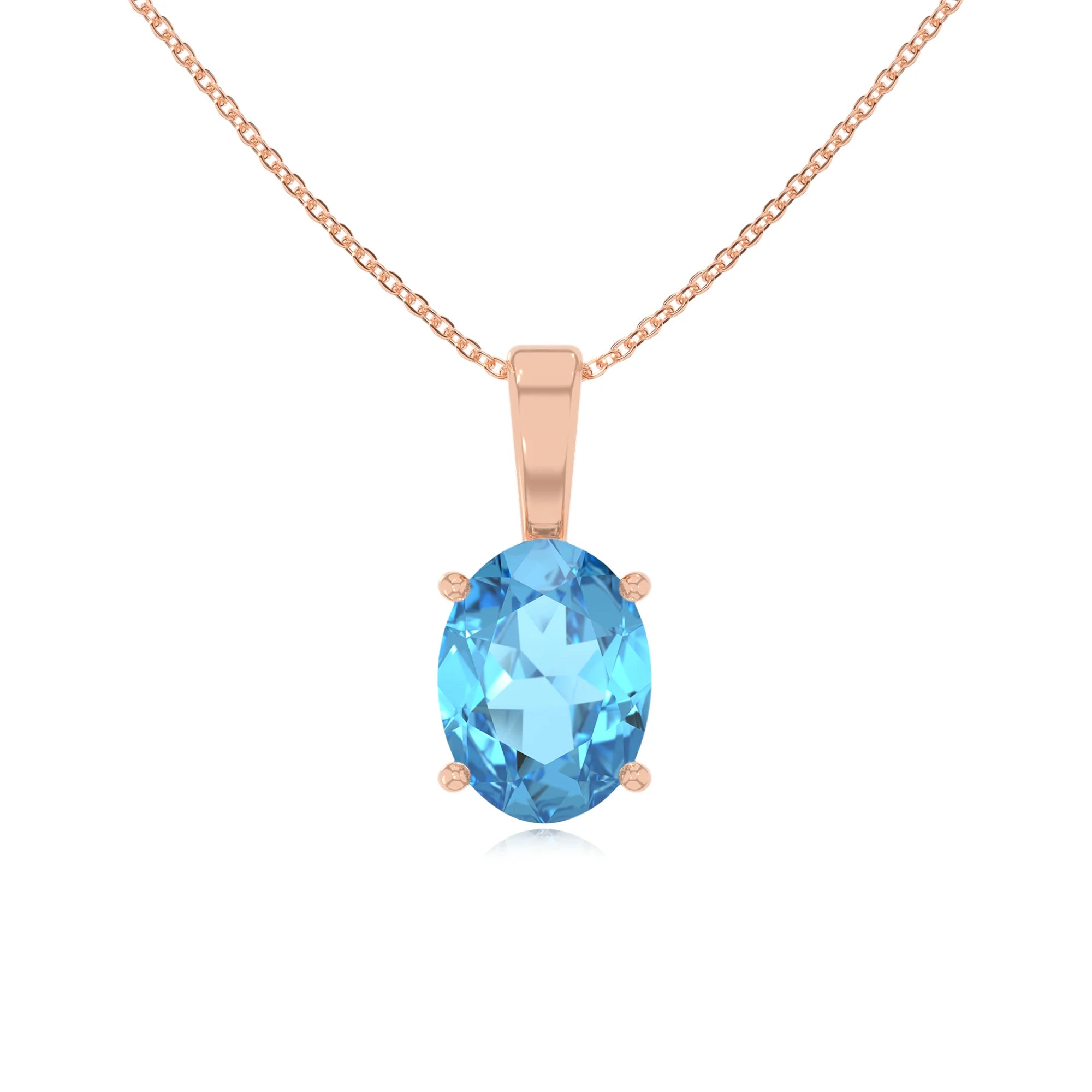 natural swiss-blue-topaz oval solitaire necklaces in rose gold