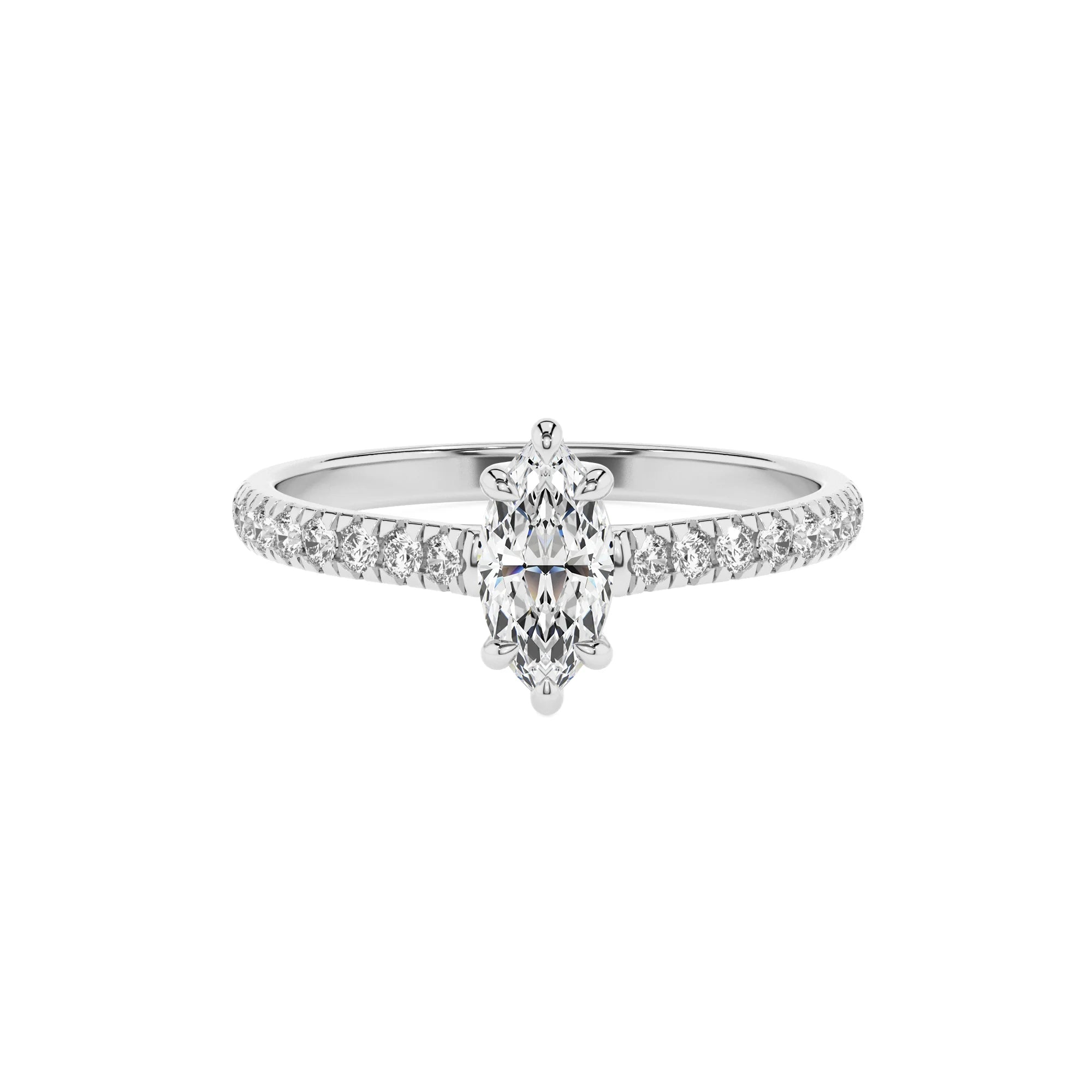 lab grown moissanite marquise half eternity solitaire engagement rings in white gold
