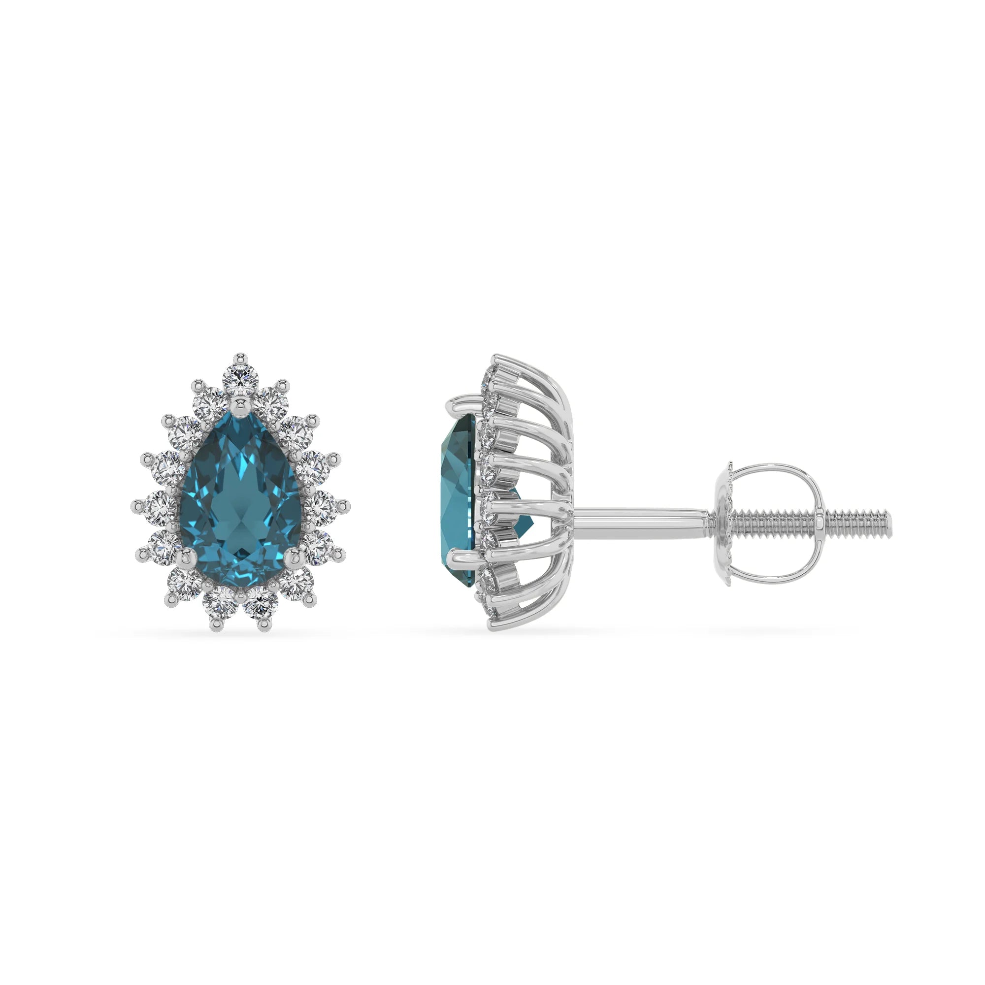 natural london blue topaz pear stud earrings in white gold