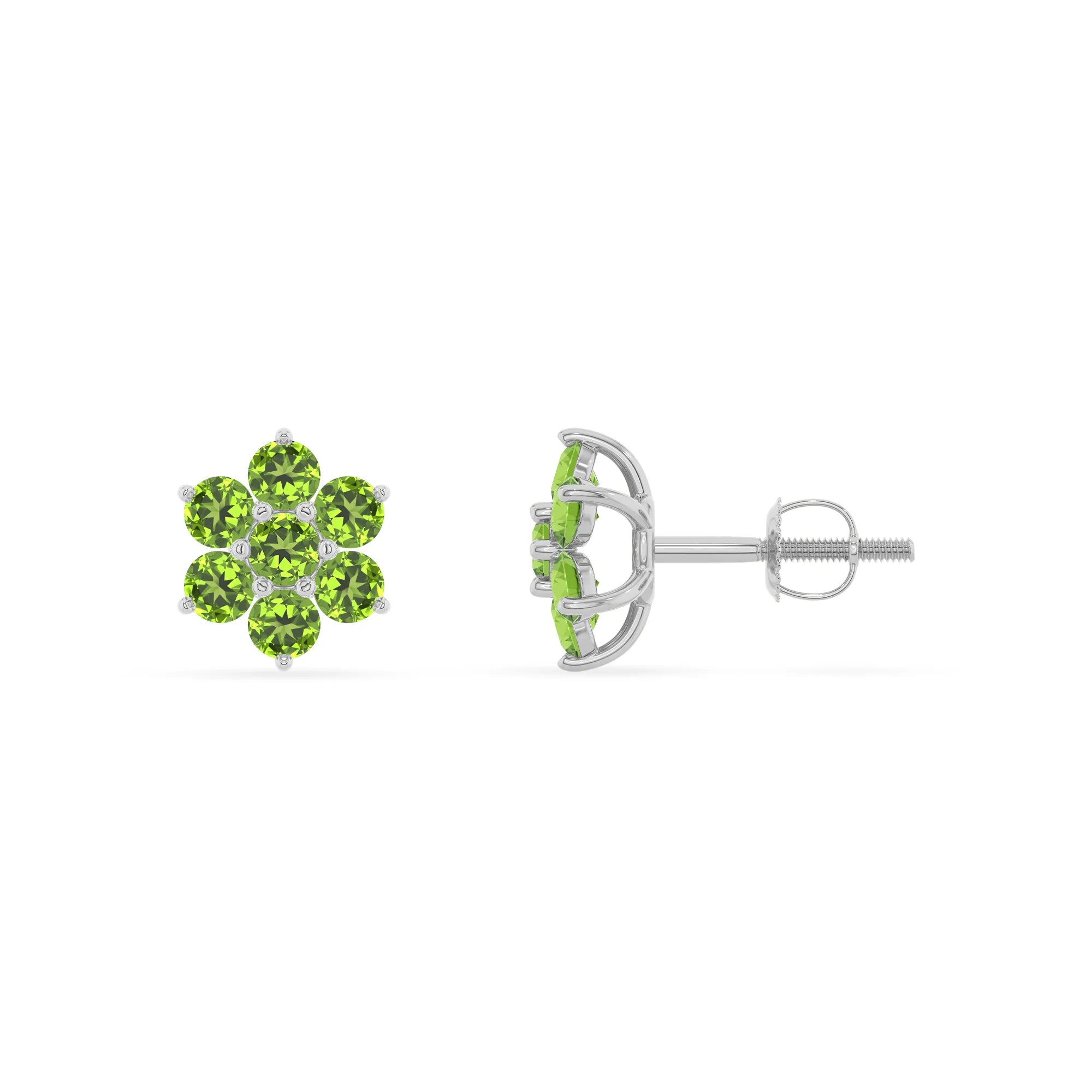 natural peridot round stud earrings in white gold