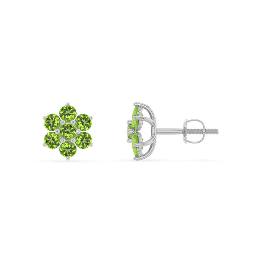 natural peridot round stud earrings in white gold