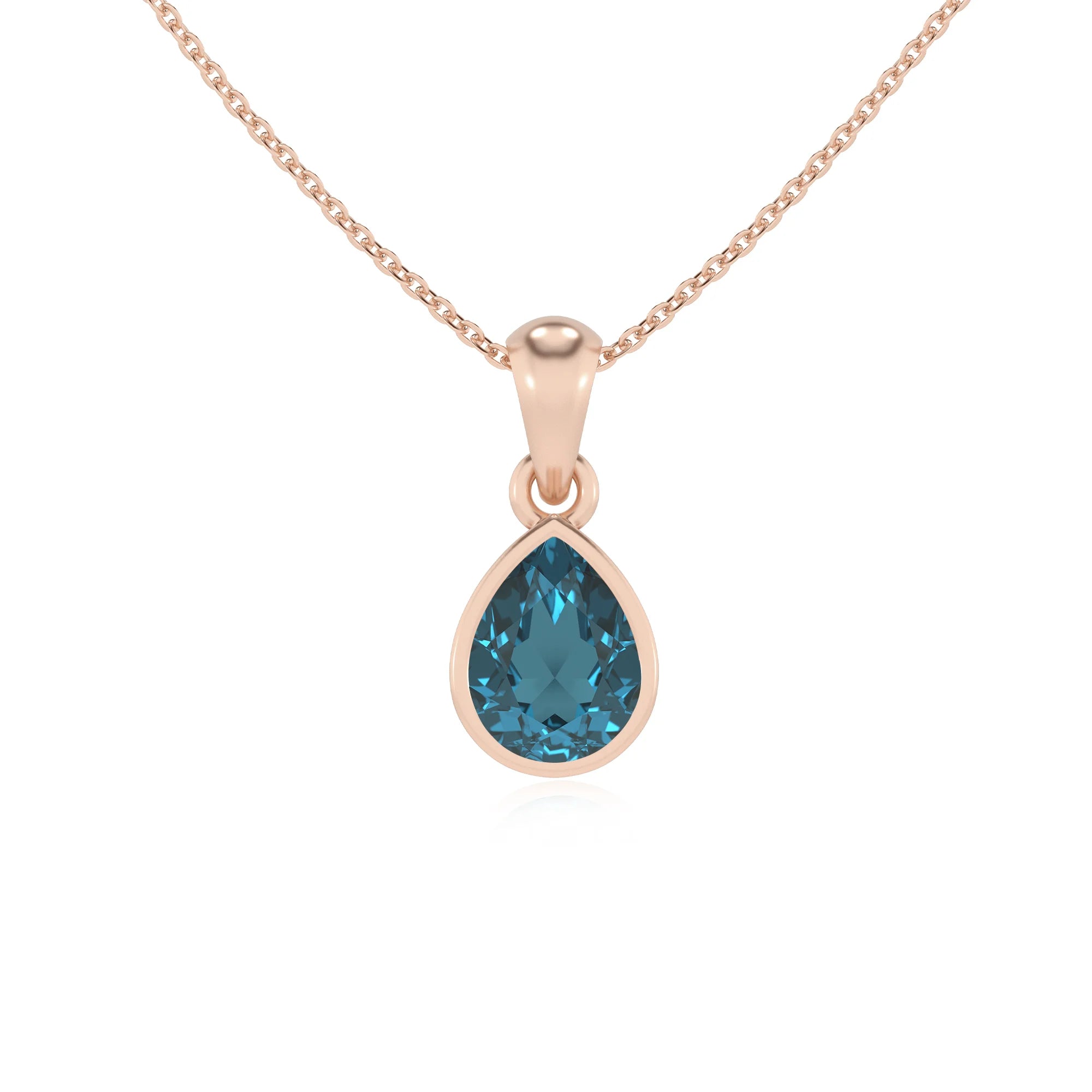 natural london-blue-topaz pear solitaire necklaces in rose gold