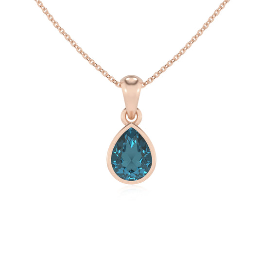 natural london-blue-topaz pear solitaire necklaces in rose gold