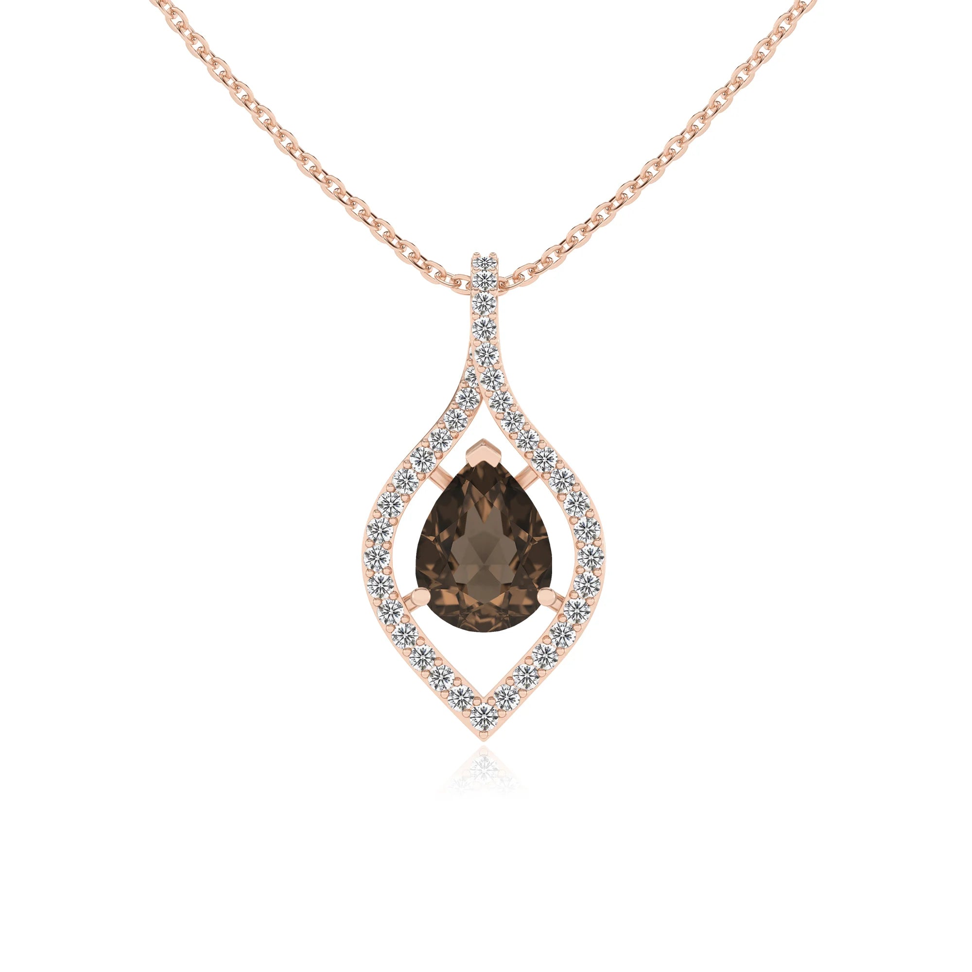 natural smoky-quartz pear infinity necklaces in rose gold