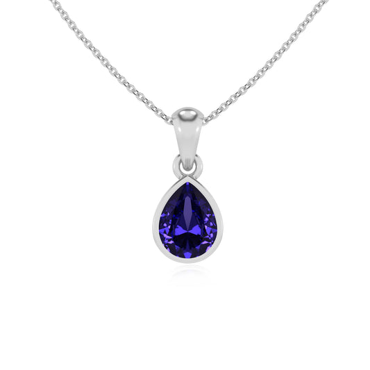 lab grown tanzanite pear solitaire necklaces in sterling silver