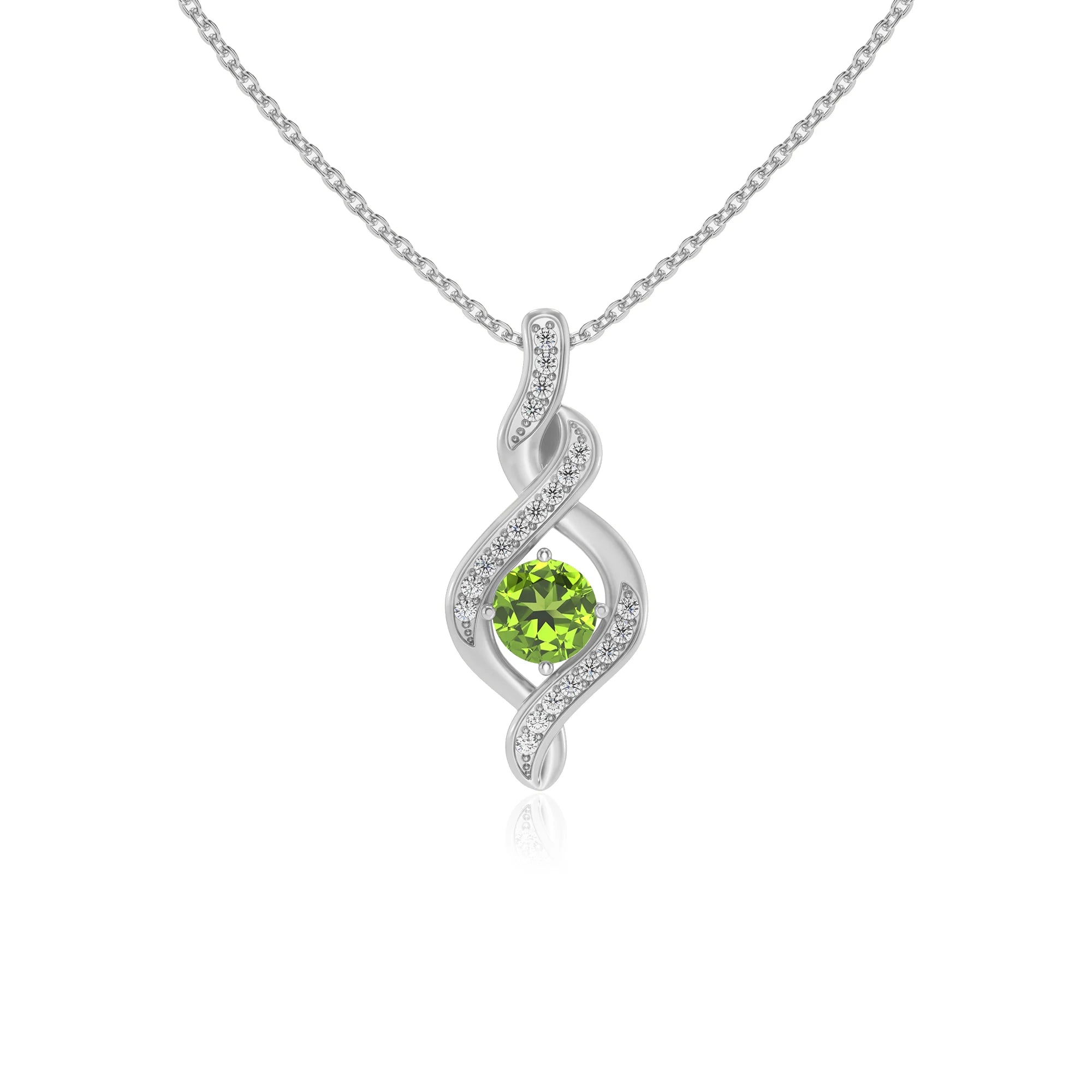 natural peridot round solitaire necklaces in white gold