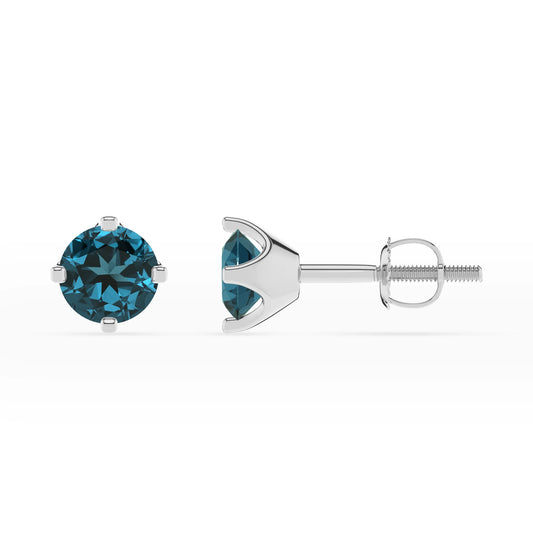 natural london blue topaz round stud earrings in platinum