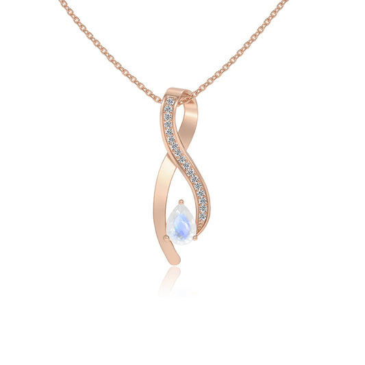 natural rainbow-moonstone pear solitaire necklaces in rose gold