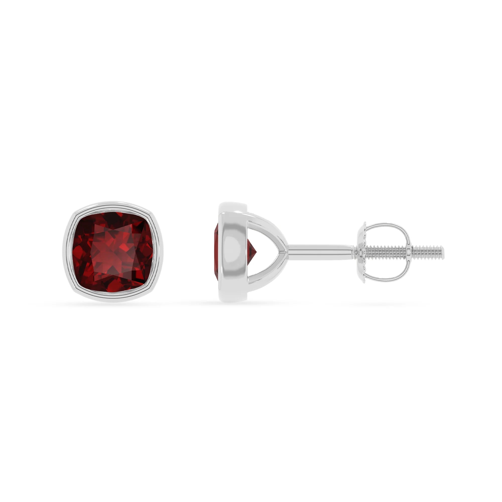 natural garnet cushion stud earrings in sterling silver