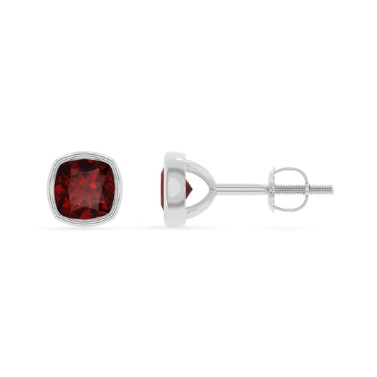 natural garnet cushion stud earrings in sterling silver