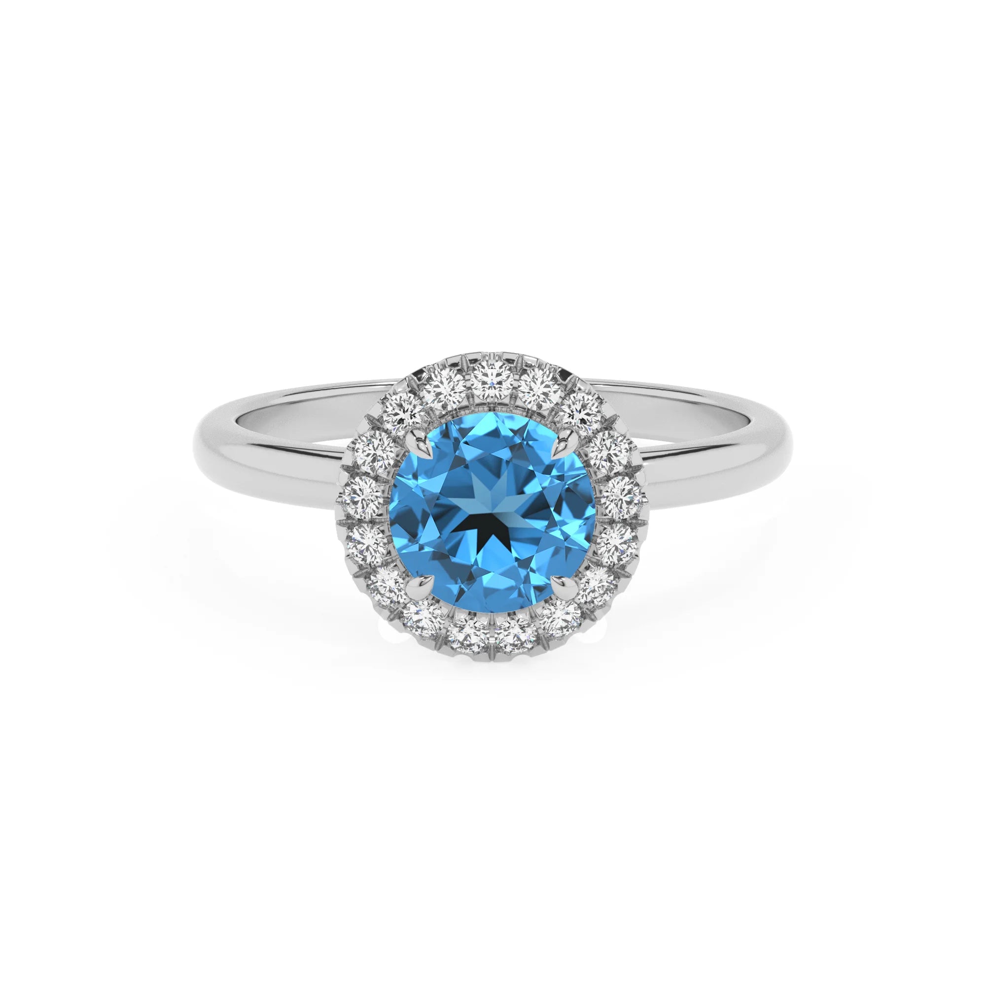 natural swiss-blue-topaz round solitaire rings in white gold