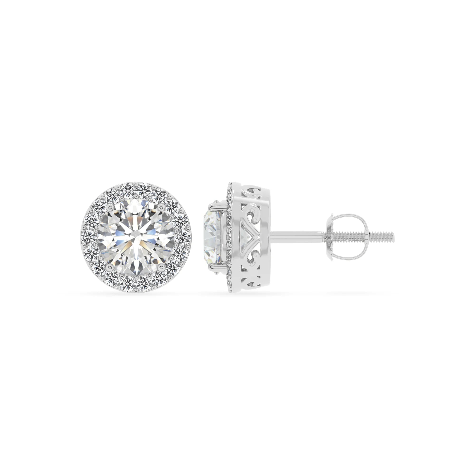 lab grown moissanite round stud earrings in white gold