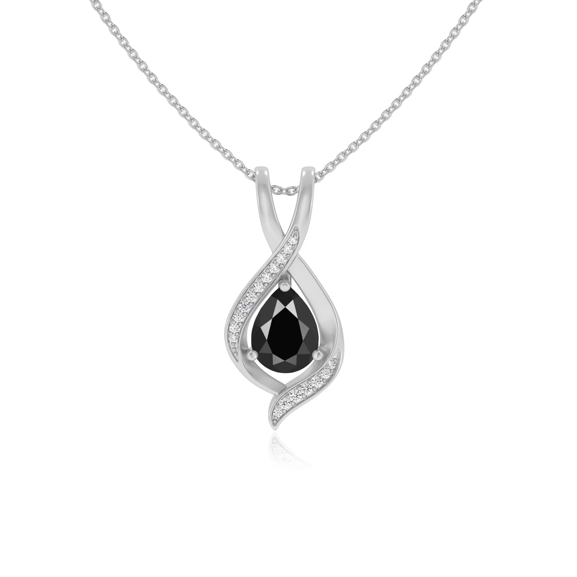 natural black-onyx pear solitaire necklaces in sterling silver