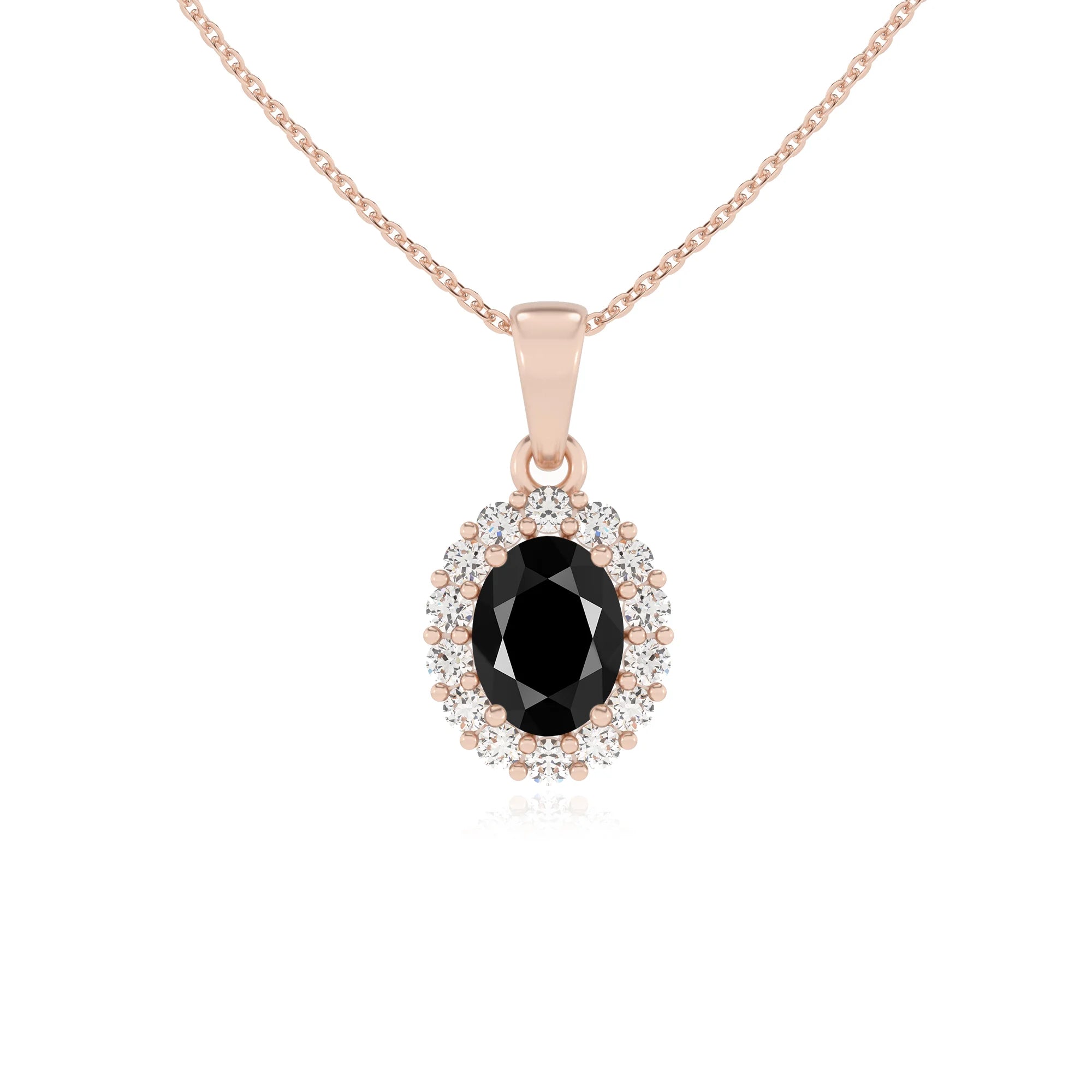 natural black-onyx oval solitaire necklaces in rose gold