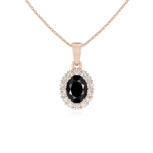 natural black-onyx oval solitaire necklaces in rose gold