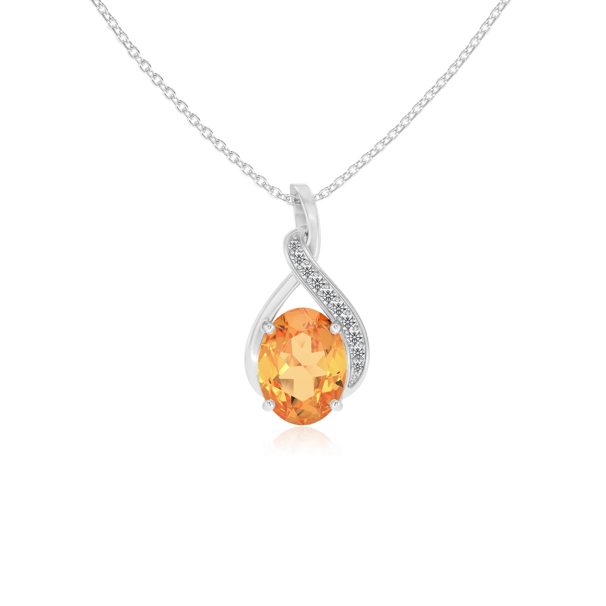 lab grown citrine oval solitaire necklaces in platinum