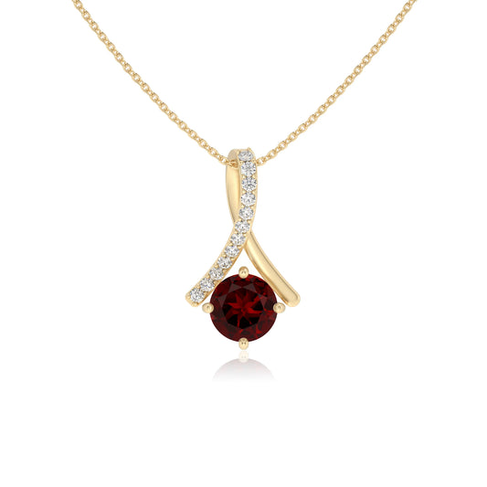 natural garnet round solitaire necklaces in yellow gold