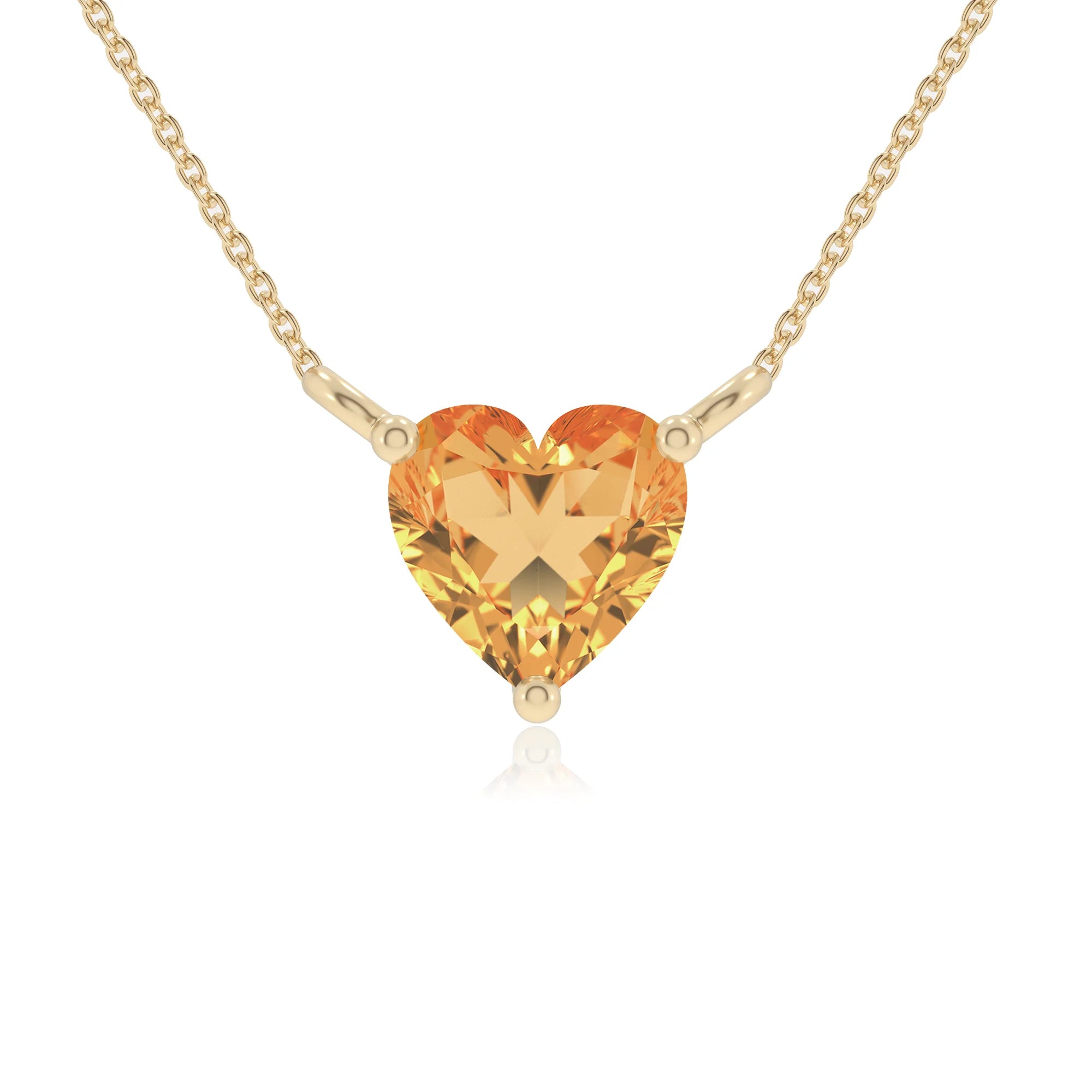 lab grown citrine heart solitaire necklaces in yellow gold