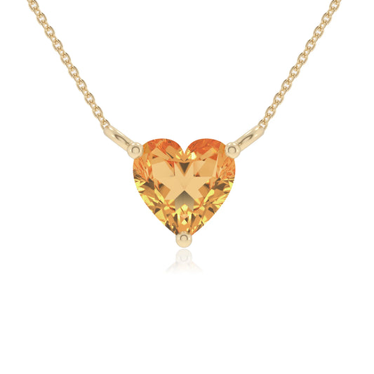 lab grown citrine heart solitaire necklaces in yellow gold